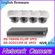 English DS-7604NI-E1/4P(4 POE) 1 piece + Multi-language DS-2CD2135F-IS (3MP POE) 4 pieces NVR Kit