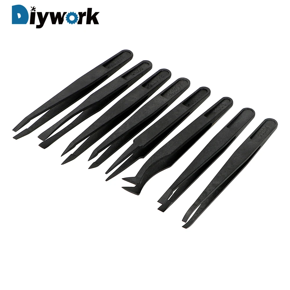 DIYWORK 1 шт. ESD пинцет черный прецизионный антистатический пластиковый изогнутый