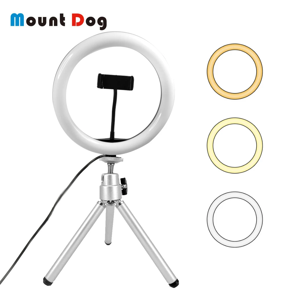 

MountDog 16/26cm Ring Light Photography video led Dimmable ringlight Tripod selfie USB studio 3200-5600k lamps