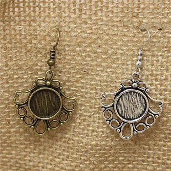 

20pc/lot 12mm Earring Hooks Round two color Cabochon Earring Setting Earrings Blanks Base Tray Cameo DIY Findings T576