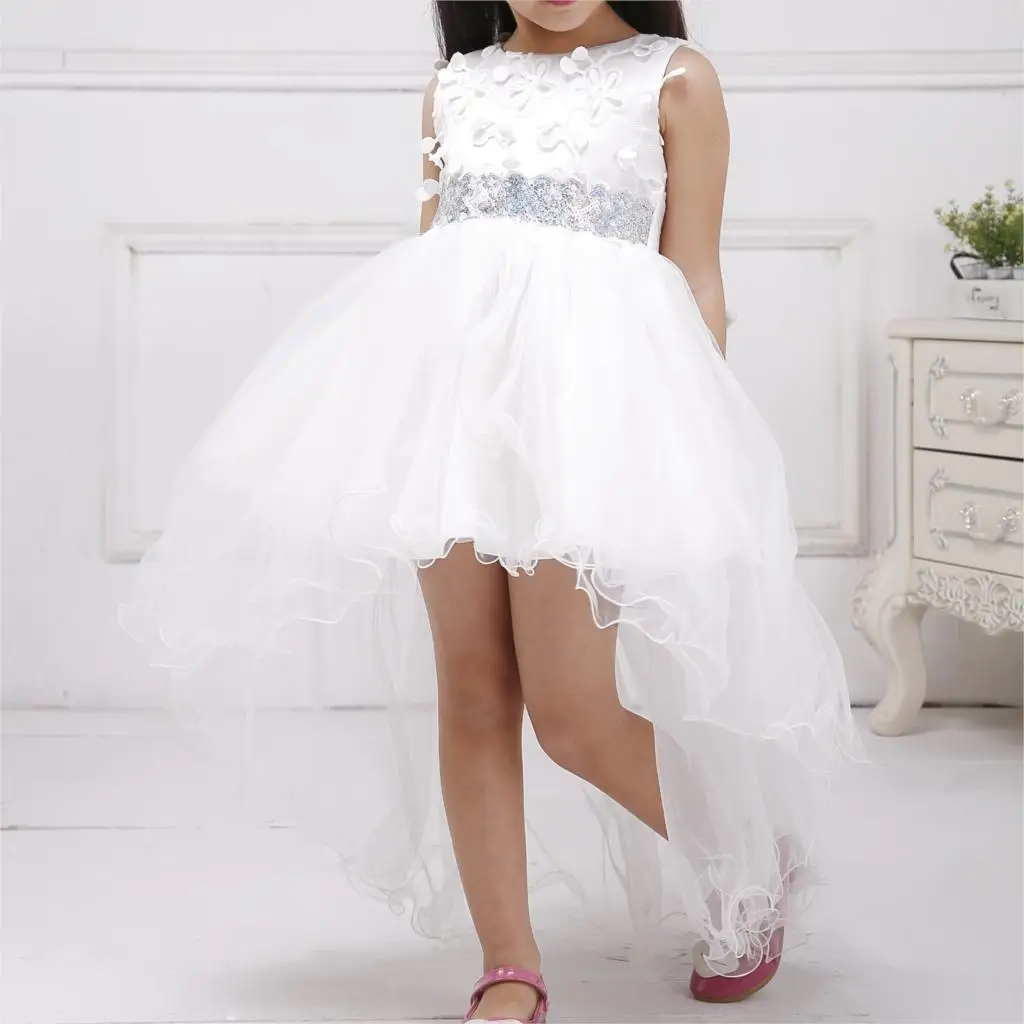 Azel Детская праздничная одежда размеры для 4 до 12 лет укороченное спереди и удлиненное сзади торжественное платье белое платье принцессы на свадьбу одежда с цветочным рисунком для девочек Vestidos