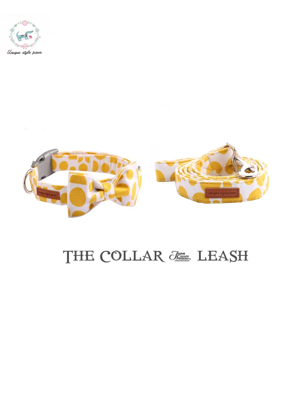 

Cute Lemon Yellow Dog Collar with Bow Tie Plastic Buckle Dog&Cat Necklace Pet Products Unique Handmade Dog Collar and Leash Set