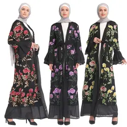 Кружевной кафтан Абаи Дубай, Турция мусульманский хиджаб платье Абая для женщин джилбаба Рамадан халат Восточный халат из марокена