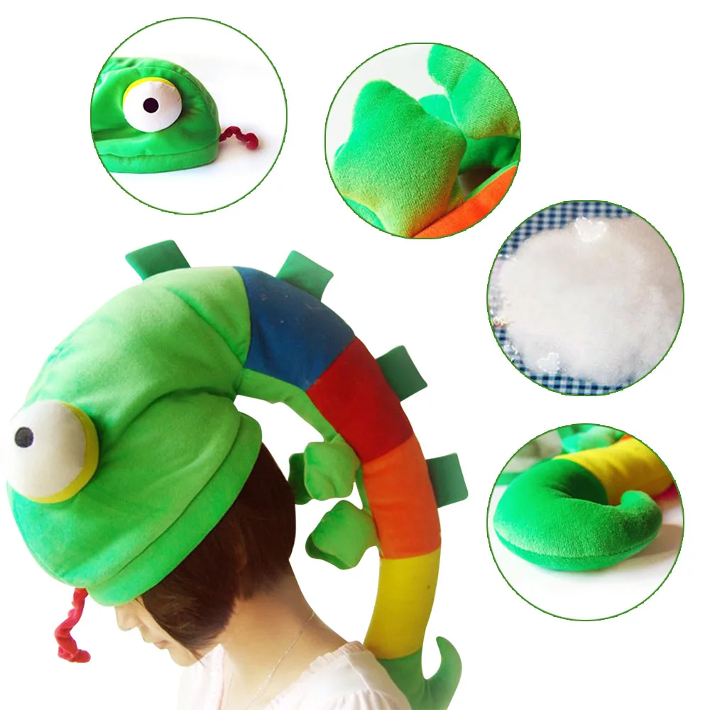 

Fashion Novelty Gags Toy Hat Cartoon Chameleon Lizard Jokes Cap Masquerade Christmas Decoration Props Kids Adult Practical Toy