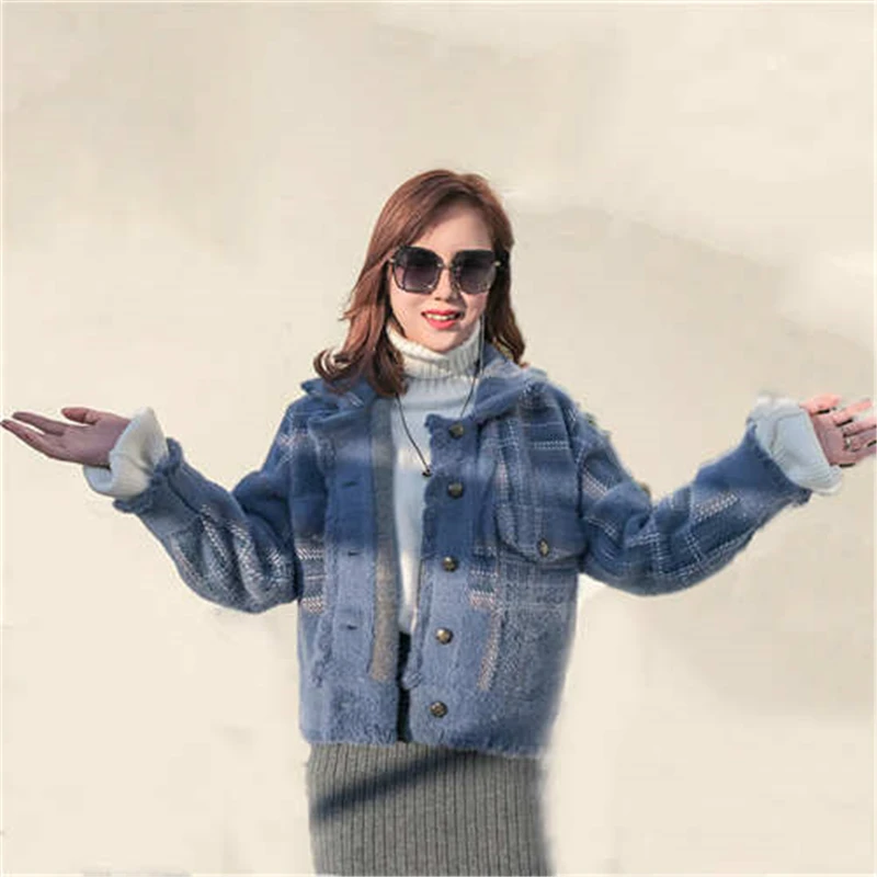 Women Sweater Coat Winter Sweater Women's Coat Plaid Coats Sweater elegant Loose Sweater jacket New Winter Female Coat