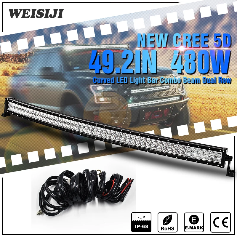 WEISIJI 480W 49 2 Curved LED Light Bar with 5D CREE Chips Combo Beam LED Work