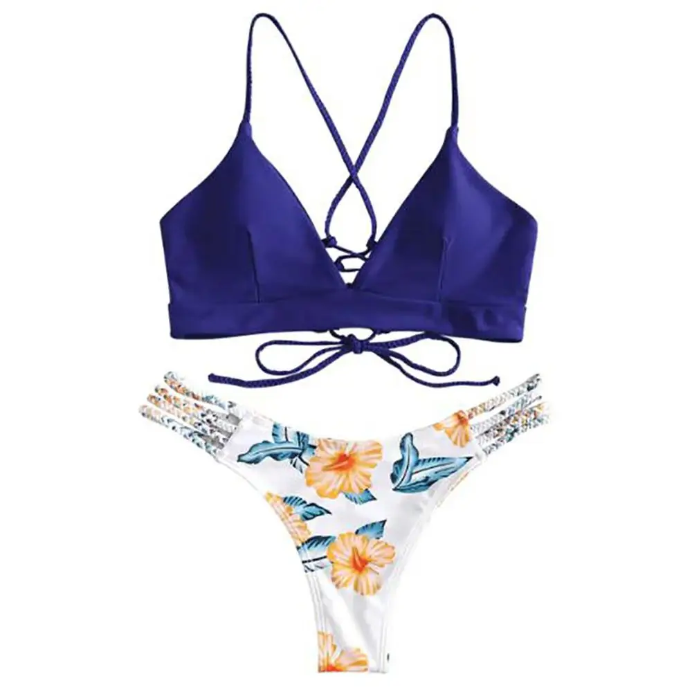 Цветочный купальник, женский купальник, сексуальный, пуш-ап, микро бикини, набор, для плавания, купальный костюм, летняя пляжная одежда, Бразильское бикини XS FF5 - Цвет: Blue