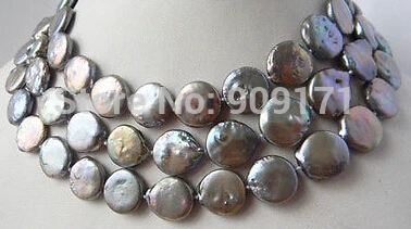 

Free Shipping>>>>A 50'' 14MM Gray Coin Freshwater Pearl Necklace