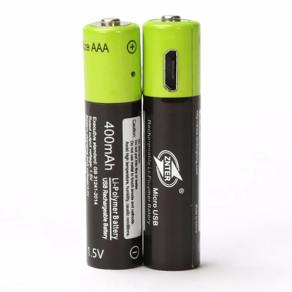 ZNTER 2 шт Универсальный ультра-эффективный AAA 1,5 V 400mAh USB перезаряжаемый литий-полимерный аккумулятор для радиоуправляемого дрона камеры