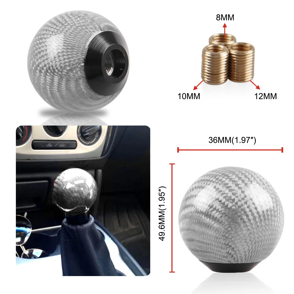 Carbon Fiber Gear Shift Lever Knob Manual Stick Shifter M10*1.5 with Adapter Black for Universal Car