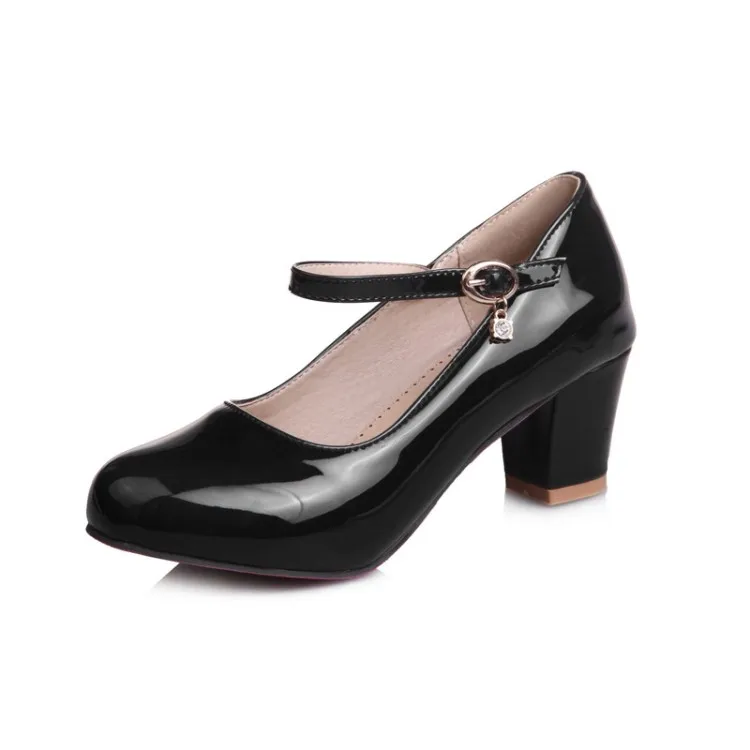 Новые женские туфли-лодочки на Высоком толстом каблуке размера плюс 34-48 Дамская обувь с ремешком на щиколотке Весенняя модельная повседневная обувь из лакированной кожи для вечеринок - Цвет: as photo