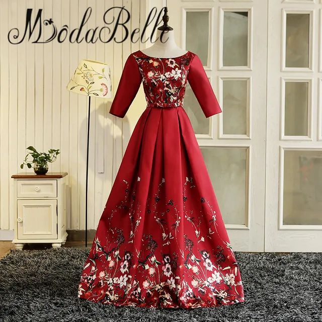 In Red Floral Evening Dresses
