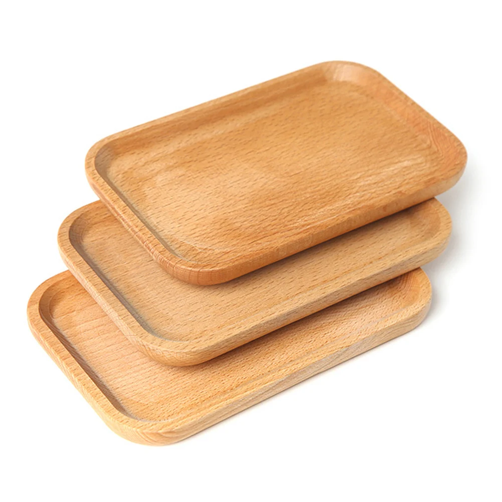 Solid Beech Wood Rectangular Dinner Plate Western Food Rectangular Round Corners Snack Dessert Serving Tray