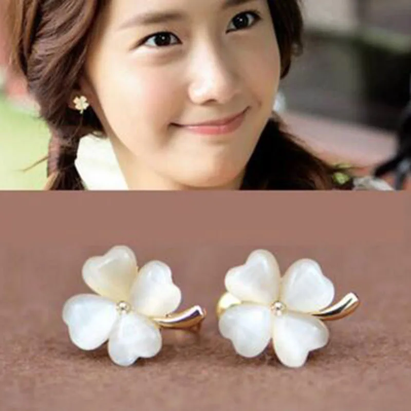 

Grace Jun(TM) High Quality Clover Flower 4 heart Shape Opal Clip on Earrings Without Piercing for Girls Party Needn't Ear Hole