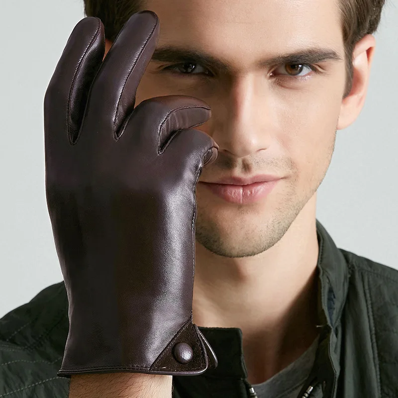 Genuine Leather Gloves Male Winter Touchscreen Sheepskin Gloves Warm Plus Velvet Short Style Man's Mittens BJM01 Genuine Leather Gloves Male Winter Touchscreen Sheepskin Gloves Warm Plus Velvet Short Style Man's Mittens BJM01