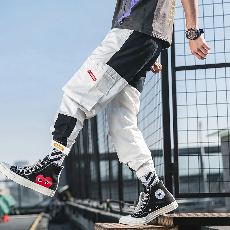 

Summer Men's Pants White Color Matching Cargo Pants Men Pencils Casual Fashion Streetwear Jogging Sweatpants pantalon chandal