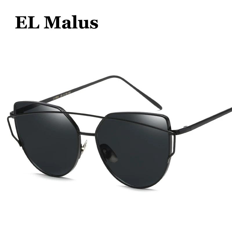 

[EL Malus]Fashion Cat Eye Metal Frame Women Sunglasses UV400 Pink Silver Mirror Female Sexy Ladies Sun Glasses Brand Designer
