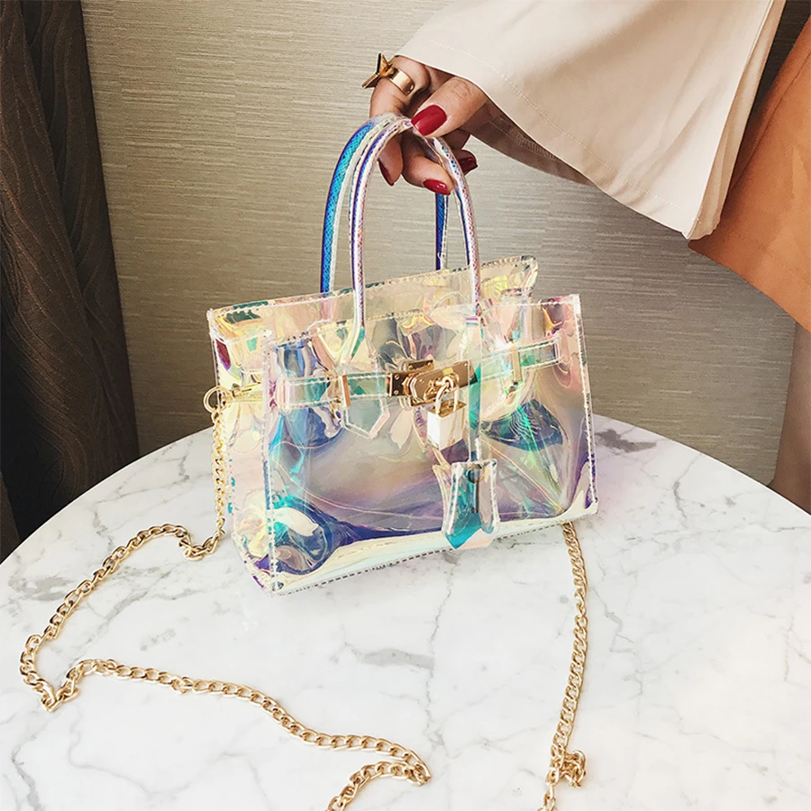 Harajuku Laser Transparent Pvc Women Jelly Bags Holographic Shoulder