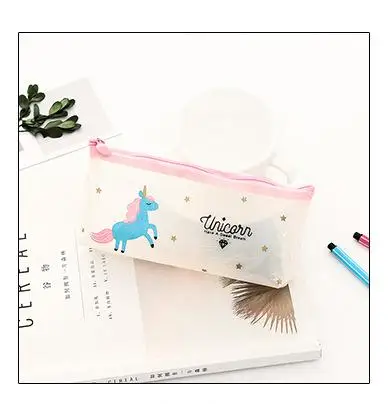 Unicorn Design Multi Color Transparent Pencil Case Stationery Storage Organizer Cosmetic Pouch School Office Supplies - Цвет: A