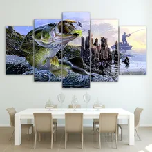 Абстрактная Картина на холсте, настенная живопись, плакат маслом, настенные модульные картины, 5 панелей, огромная рыба для гостиной, домашний декор, рамки PENGDA