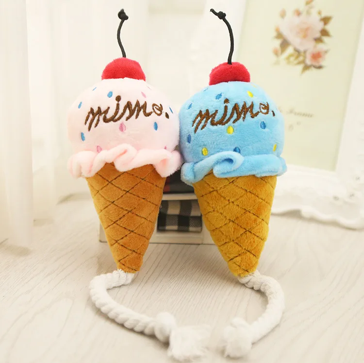 

Lovely Puppy Cat Chew Squeaker Squeaky Plush Sound Ice Cream Pet Dog Toys Pink Blue Wholesales