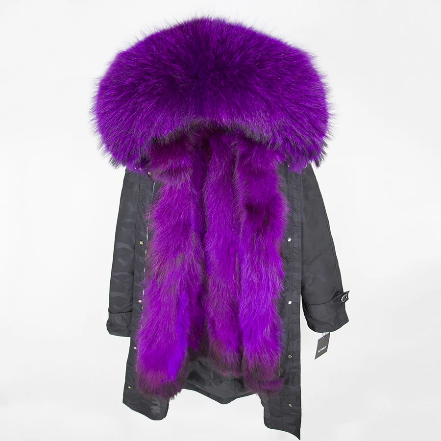 OFTBUY, зимняя женская куртка, пальто с натуральным мехом, удлиненная Камуфляжная парка, воротник из натурального меха енота, капюшон с мехом лисы внутри, уличная одежда