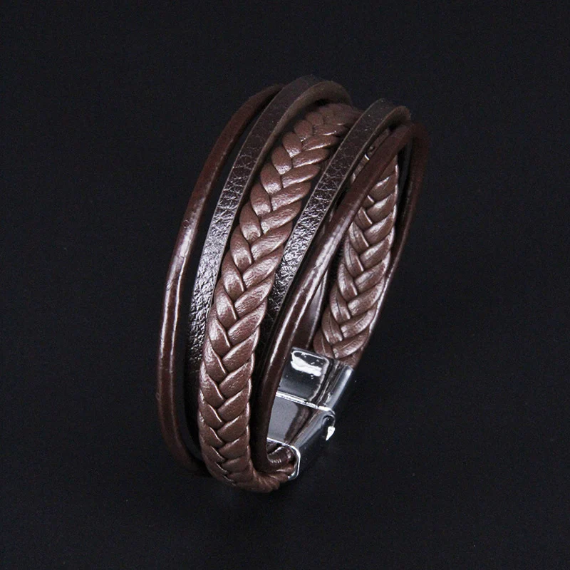 NIUYITID Men Leather Bracelet Magnet Buckle Vintage Male Braid Jewelry For Women Handmade Multi layer Wrist Band Gifts 