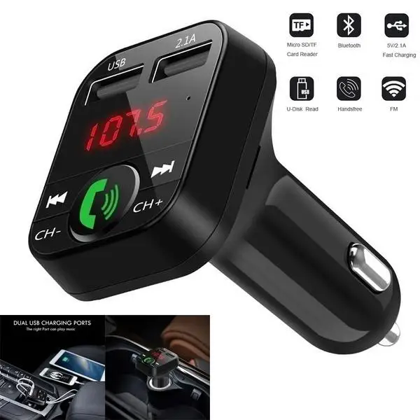 

New Car Charger for IPhone Mobile Phone Handsfree FM Transmitter Bluetooth Car Kit LCD MP3 Player Dual USB Car Phone Charger