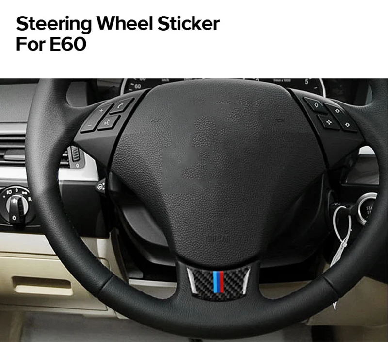 SRXTZM углеродного волокна рулевого колеса автомобиля наклейки с эмблемами для BMW E60 E61 2004-2010 украшения 5 серии автомобильные аксессуары для укладки