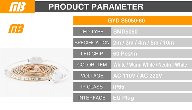 [MingBen] Светодиодная лента 2 м, 3 м, 4 м, 5 м, 10 м, AC110V, 220 В, SMD5050, водонепроницаемая, 60 Светодиодный s/M, высокая яркость, наружный светильник, Рождественский светильник