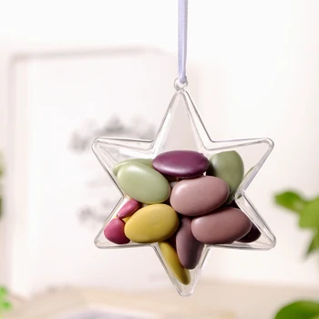 

5 Pcs Hexagonal Star Shape Clear Candy Boxes Wedding Party Decorations Hanging Ball Transparent Can Open Plastic Ornament