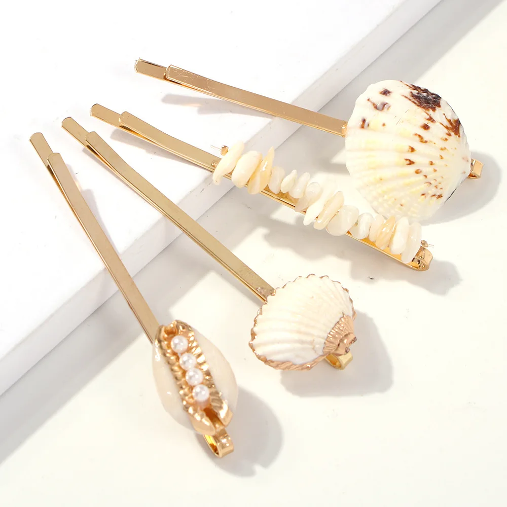 

4pcs/set conch Clip hair female hair pins for women hairpins sea shell hairpins boho seashells hairsilde woman Jewelry girl