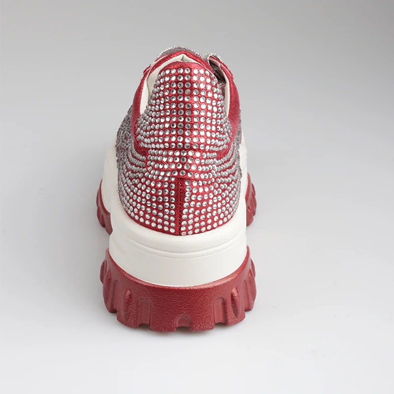 Cuir Or Printemps Plate En Pu De Femme Chaussures Mode 2019 Cristal argent Sneakers rouge forme Décontractées Perlé 7xwnUFq6R