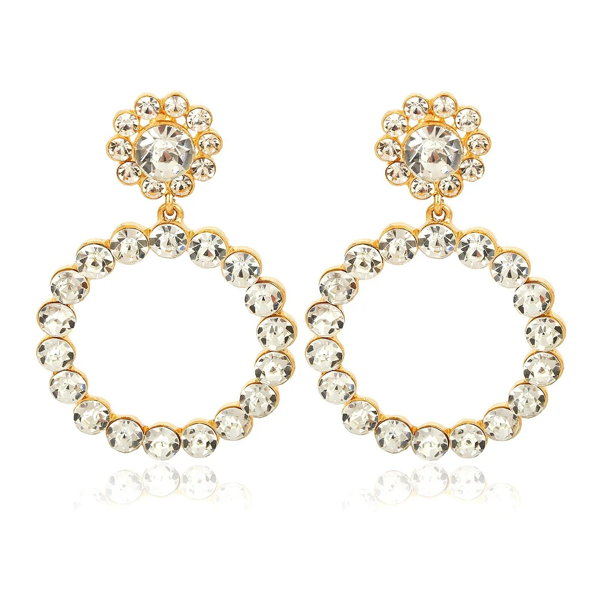 Qingwen Trendy Crystal Round Pendant Drop Earrings For Women Fashion Pearl Charm Statement Jewelry Wedding Earrings Female - Окраска металла: Crystal Gold