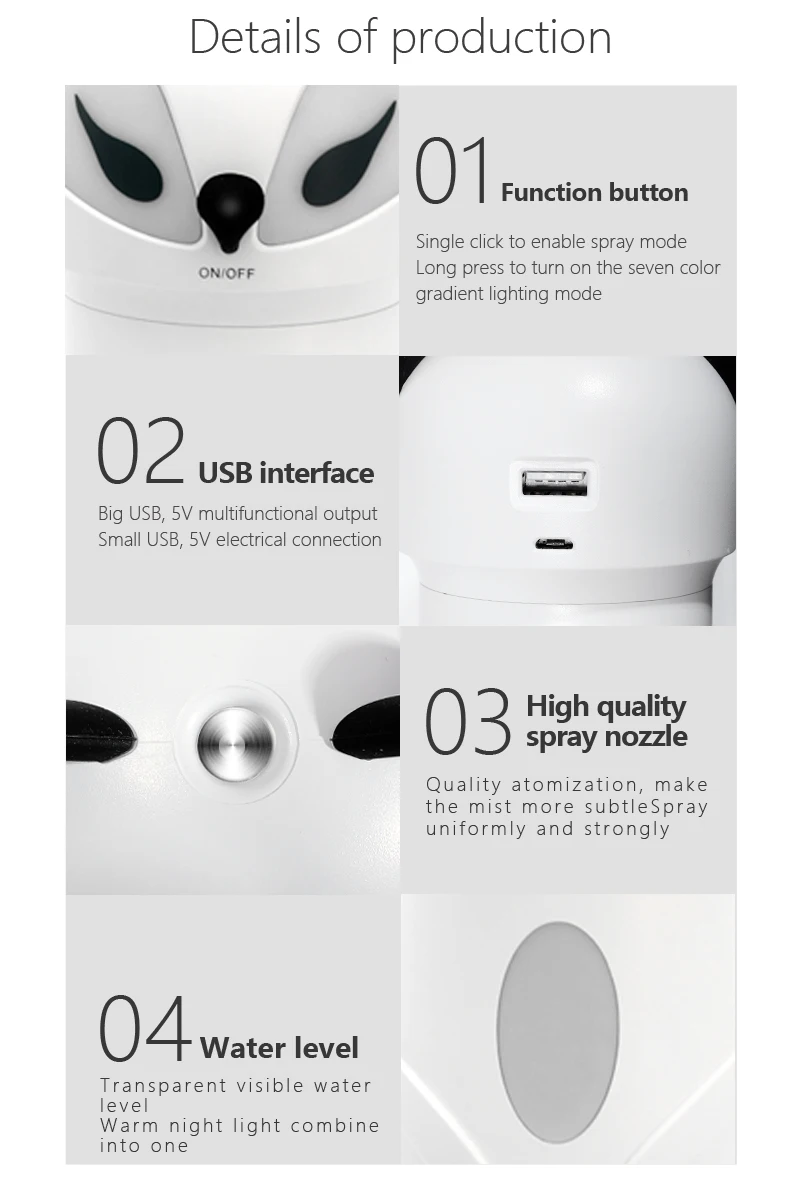 3-IN-1 Multi Fox LED fan humidifier 2018 new product usb mini baby humidifier