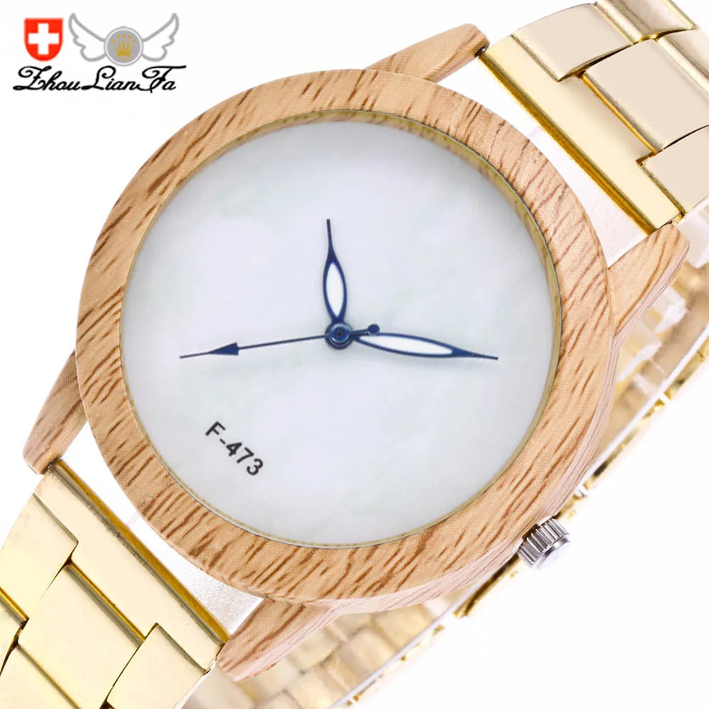 Simple Scale Imitation Wood Dial 20mm Stainless Steel Gold Strap Men s Luxury Quartz font b
