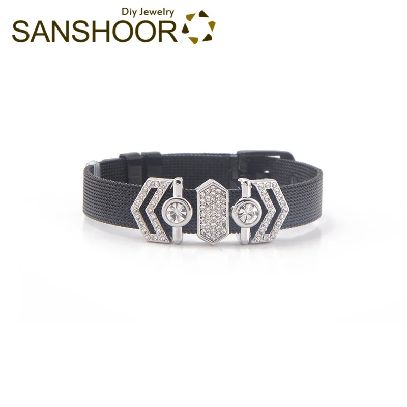 Black Set SANSHOOR женский набор браслетов для обруча, подвеска-горка, шеврон, вырезанный ободок, пасьянс, кристалл, гео бар, Женские Ювелирные изделия, подарок для нее - Окраска металла: Black Set