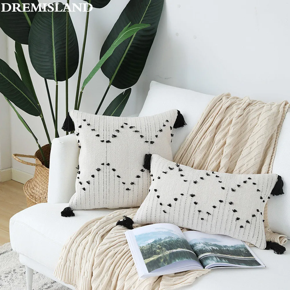 

Single-sided Cotton Four-pointed Fringed Pillowcase Home Sofa Pillow Lumbar Pillow Cushion Cover Decorative Pillows