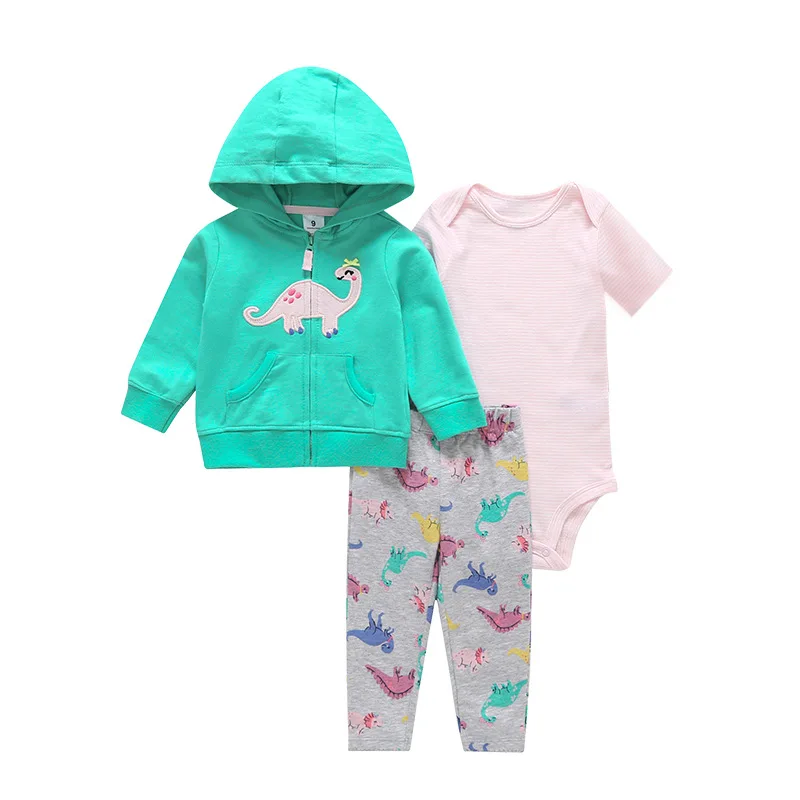 Набор комбинезончиков для маленьких девочек, комплект из 3 предметов, верхняя одежда с капюшоном и длинными рукавами+ боди с короткими рукавами+ штаны - Цвет: RPSSK-A210