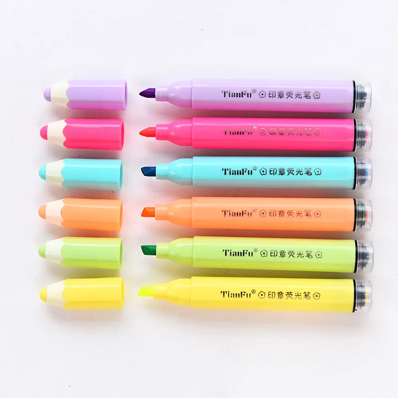 

6PCS/SET 6 Color Stamp Fluorescent Pen Set Creative Mini Color Marker Key Mark Office Stationery