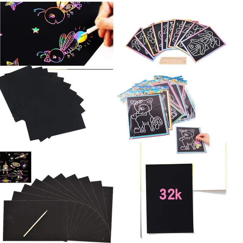 

Available Magic Color Scratch Art Paper Coloring Cards On Both Sides Scraping Drawing Toys For Children