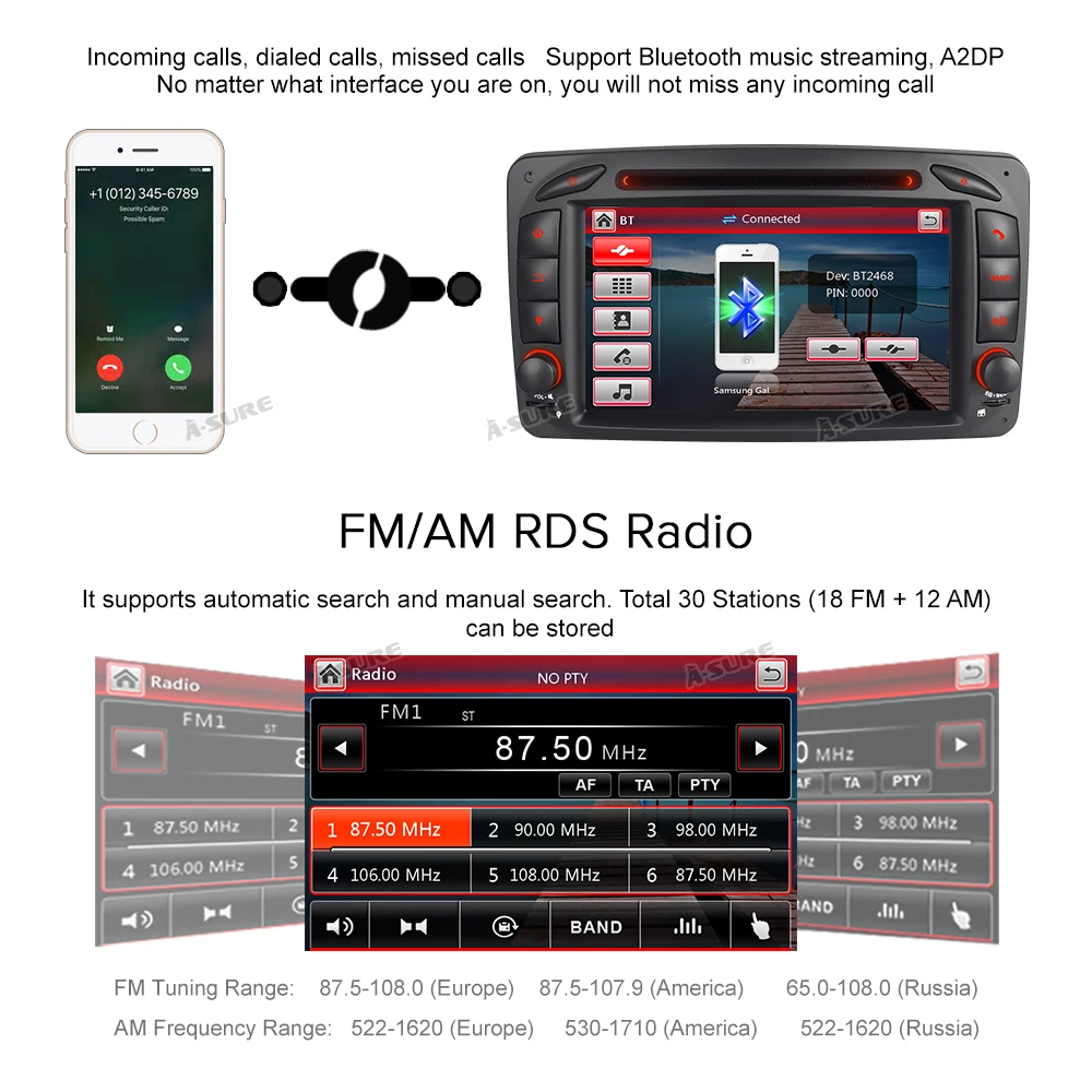 Автомагнитола A Sure 2 Din 7 ''с GPS навигацией для Mercedes Benz C/CLK Class W203 W209 Viano Vito G DAB + BT