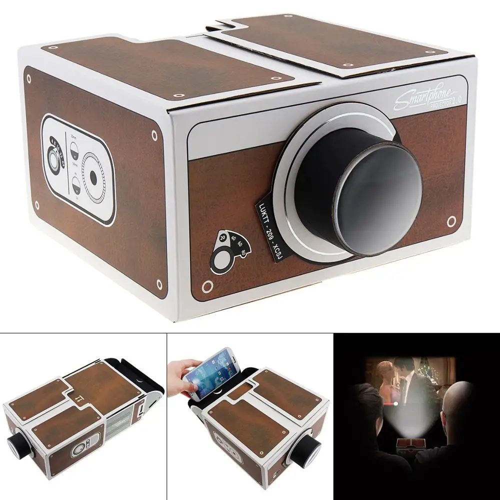 DIY 3D Overhead Projector Card Board Mini Smartphone Projector Light Novelty Adjustable Mobile Phone Projector Cinema In A Box