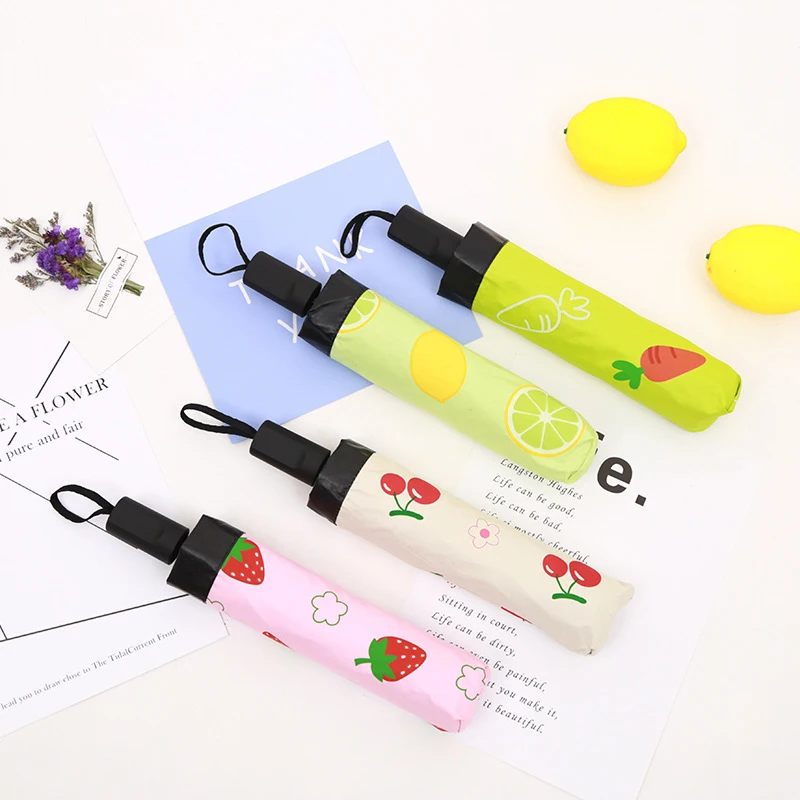 

Children Kid Umbrella Rain 8K Windproof Sunshade Black Coating Umbrellas Fruit Colorful Cartoon Parasol Strawberry Cherry Lemon