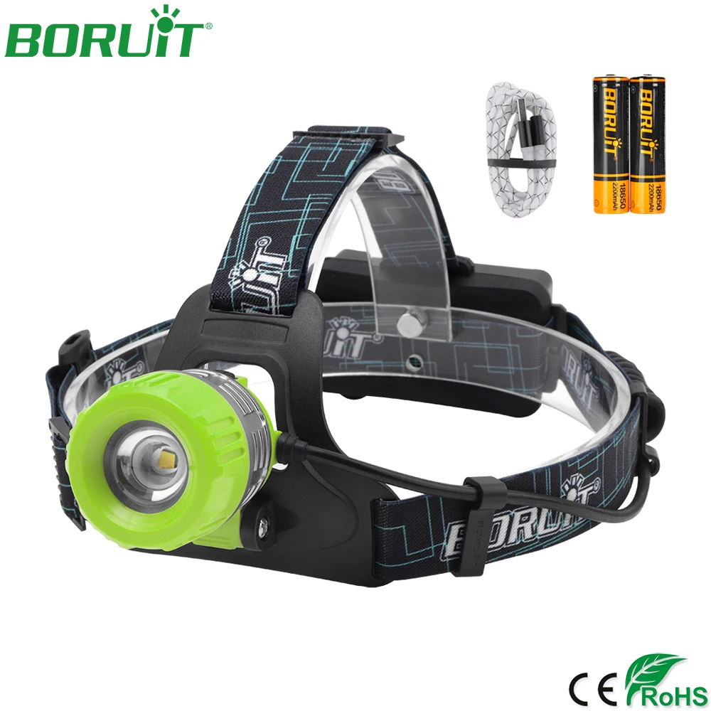 

BORUiT XML T6 LED Headlamp Flashlight Zoomable USB Rechargeable Lantern Camping Hunting Fishing Lamp Waterproof Head Torch Light