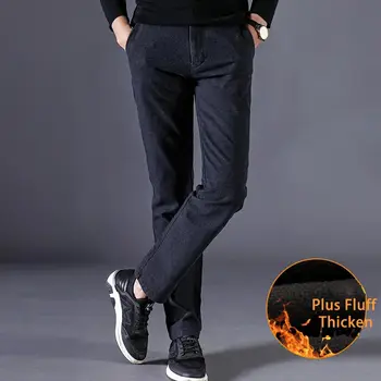 

High Quality Winter Warm Men Casual Pants Thick Plus Velvet Slim Men Long Trousers Stretch Fashion Men Winter Pants Khaki Black