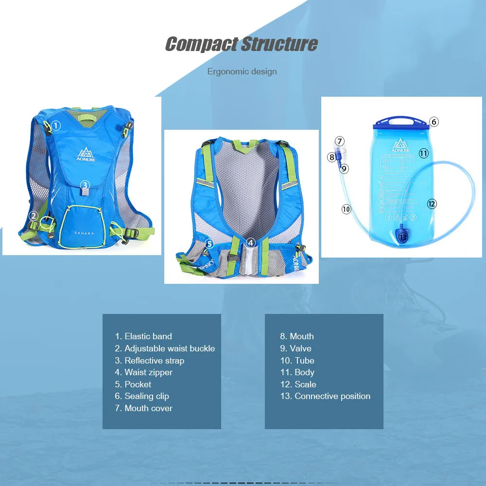 AONIJIE 8L Unisex Running Backpack with 1.5L Water Bag for Outdoor Sports