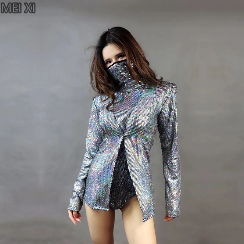 

Уникальная личность серебристо-серый лазерный светоотражающий костюм ночной клуб бар концертный DJ певец/танцор костюм