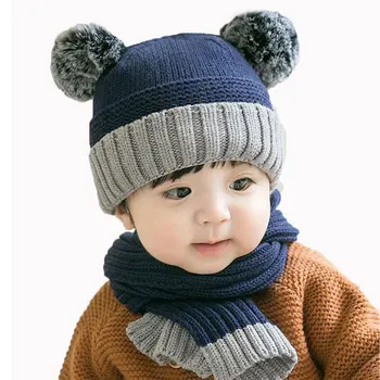 

Winter Baby Girl Hat And Scarf Set For Child Cap Scarves Kids Patchwork Knitted Pom Pom Beanie Cap Skullies Boys Warm 2 Pcs Suit