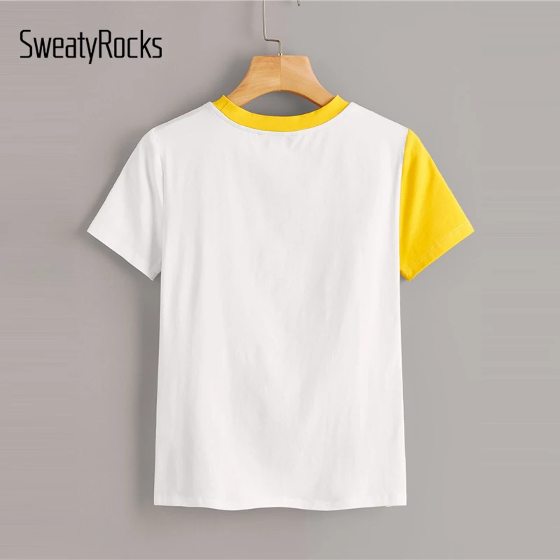 SweatyRocks اللون كتلة تي شيرتات قصيرة الاكمام الشارع الشهير المحملة قميص فام 2019 الصيف قمم السيدات جولة الرقبة أساسيات تيز SweatyRocks اللون كتلة تي شيرتات قصيرة الاكمام الشارع الشهير المحملة قميص فام 2019 الصيف قمم السيدات جولة الرقبة أساسيات تيز